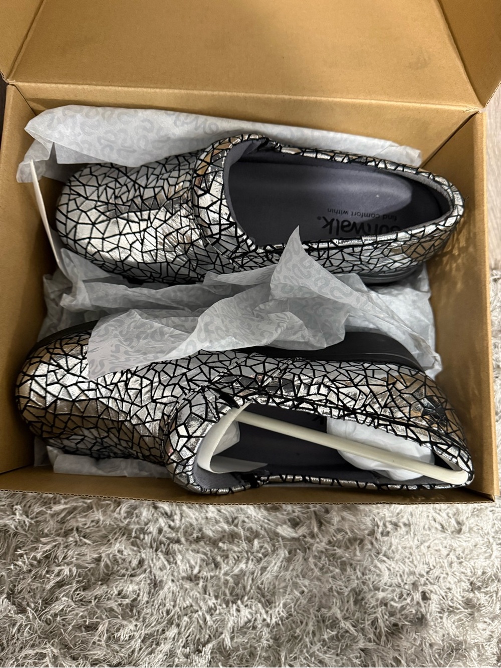 SoftWalk Metallic Mosaic Clog - Silver and Black